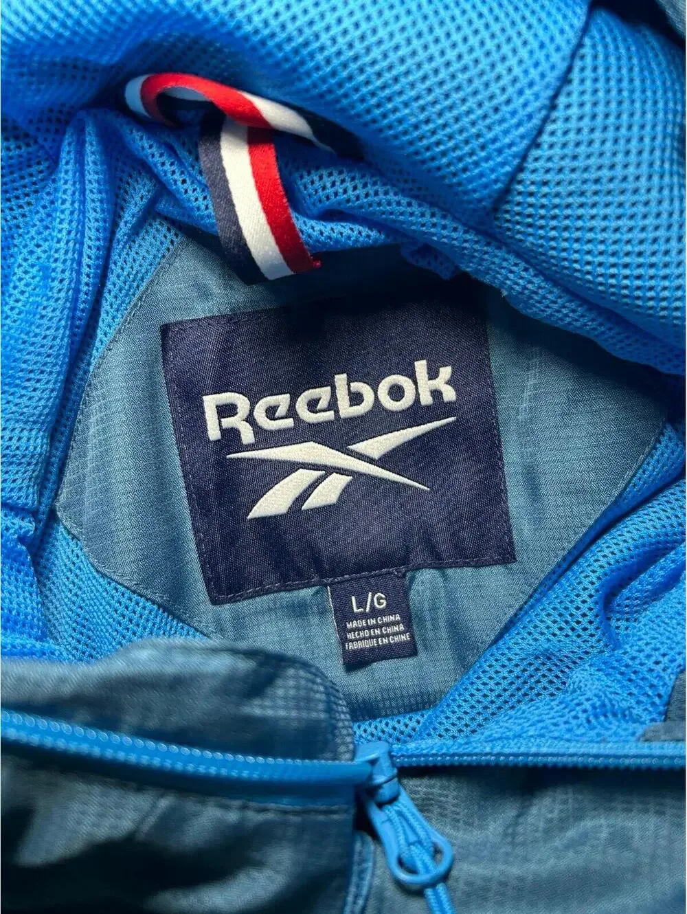 REEBOK Anorak Half Zip Hooded Windbreaker Jacket Men's Size Large Teal Blue